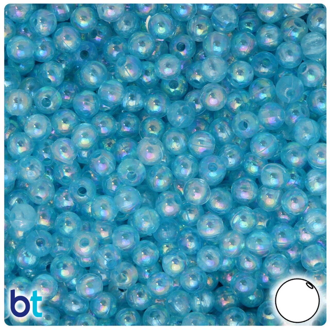 BeadTin Light Blue Transparent AB 6mm Round Plastic Craft Beads (300pcs)